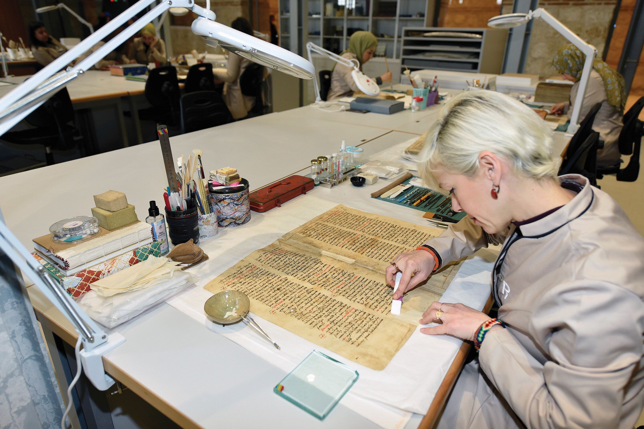 The area where manuscripts are repaired.